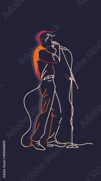 Fototapeta a man singing into a microphone on a dark background
