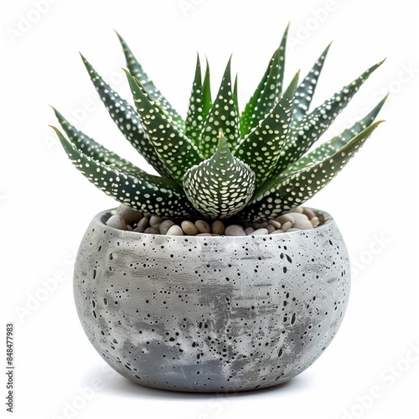 Fototapeta Haworthia succulent in a modern looking vase isolated on a white background