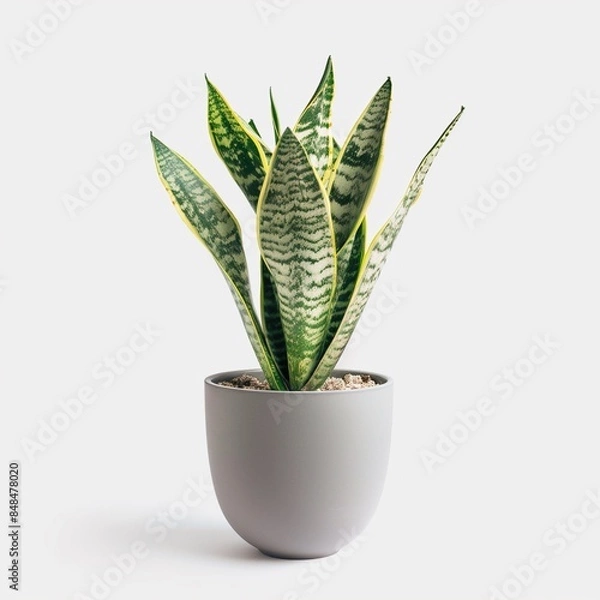 Fototapeta Snake Plant (Sansevieria trifasciata) showing its bold stripes isolated on a white background