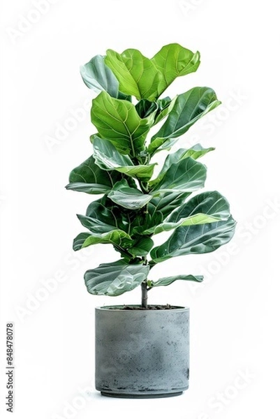 Fototapeta Fiddle Leaf Fig (Ficus lyrata) plant in a modern looking pot isolated on a white background