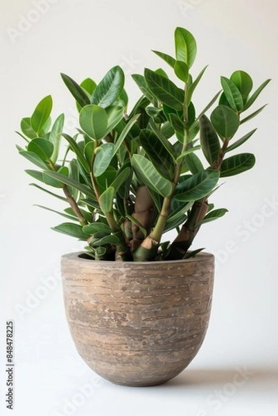 Fototapeta Zamioculcas zamiifolia in a modern looking pot isolated on a white background
