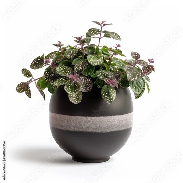 Fototapeta A Polka Dot Plant (Hypoestes phyllostachya) in a modern looking pot isolated on a white background