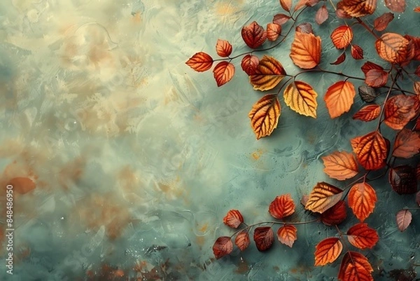 Fototapeta Autumn leaves on a textured background, showcasing the vibrant colors of fall.