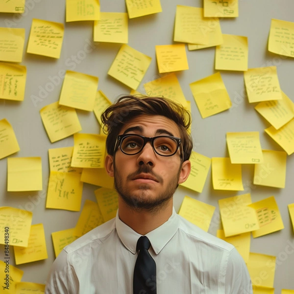 Obraz man with post its