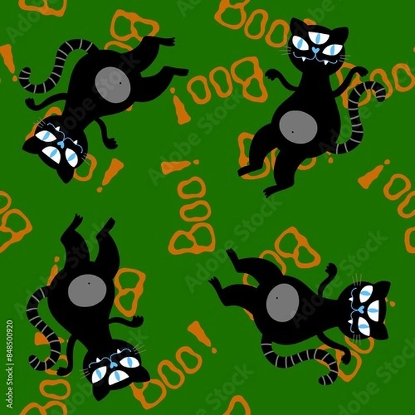 Fototapeta Halloween animals seamless cats and pumpkins pattern for wrapping paper