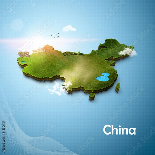 Fototapeta Realistic 3D Map of China