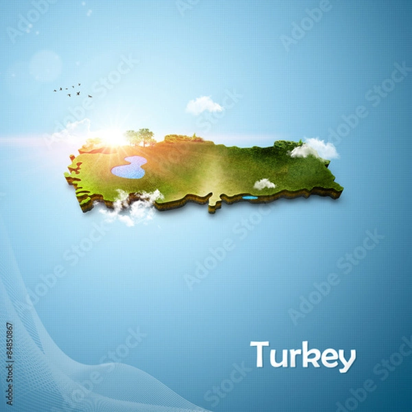 Fototapeta Realistic 3D Map of Turkey