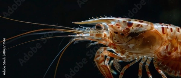 Obraz Shrimp, isolated against a black background, highlighting its vibrant appearance and culinary desirability as a seafood favorite