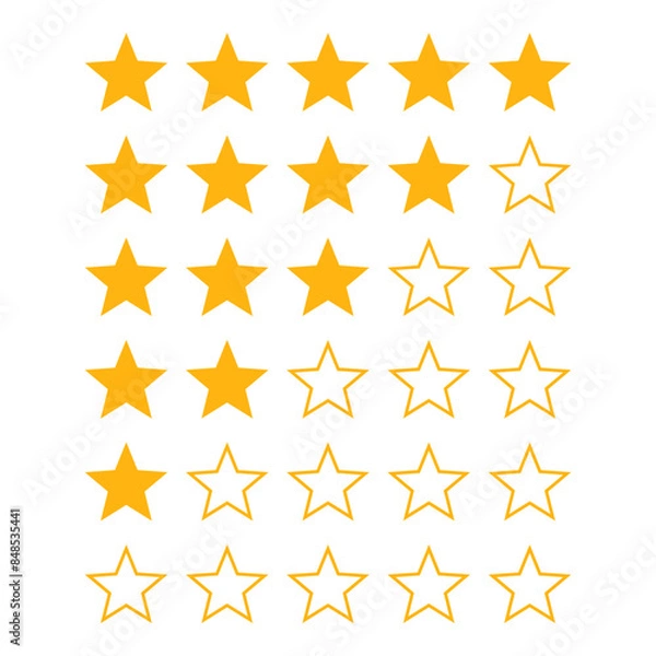 Fototapeta Five stars quality rating icon. Vector illustration. Customer feedback concept. Vector isolated flat illustration for web design. Rating stars feedback icon set