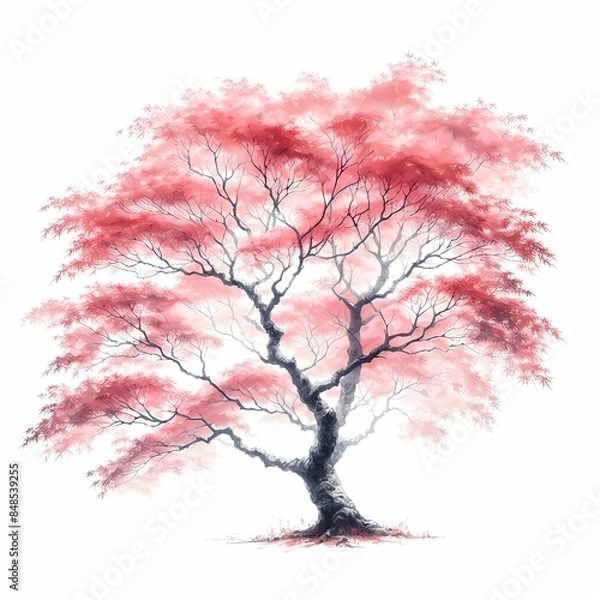 Fototapeta watercolor painting of Japanese maple tree on white background