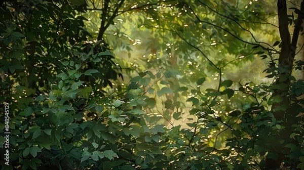 Fototapeta Foliage in the woods during a warm summer afternoon