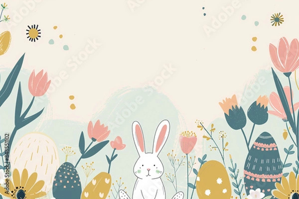 Fototapeta a minimal hand drawn style easter theme happy easter with easter elements on all sides of the invite and gap in the bottom for text