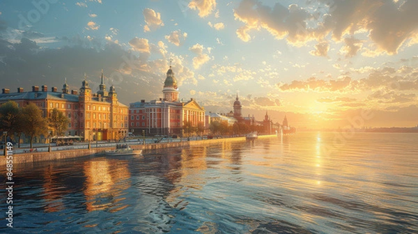 Obraz Helsinki, Finland city skyline created with Generative AI technology