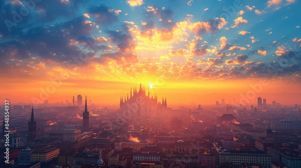 Fototapeta Milan, Italy city skyline created with Generative AI technology