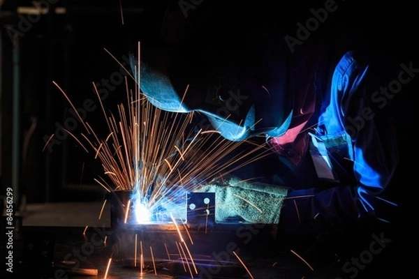 Fototapeta Welder is fabricated use gas metal arc welding process 