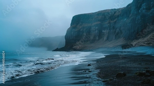 Fototapeta Desolate shore gentle surf structures and steep cliffs