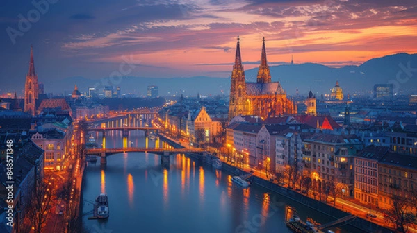 Obraz Vienna, Austria city skyline created with Generative AI technology