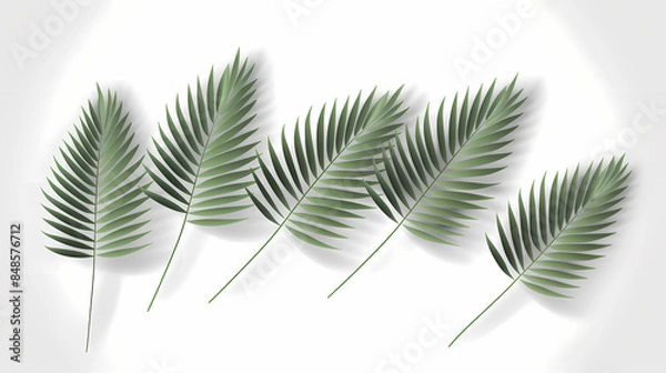Fototapeta Realistic transparent shadow from a leaf of a palm tree on the white background. Tropical leaves shadow. Mockup with palm leaves shadow.