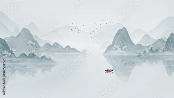 Fototapeta Elegant Landscape Painting with a New Chinese Style Background