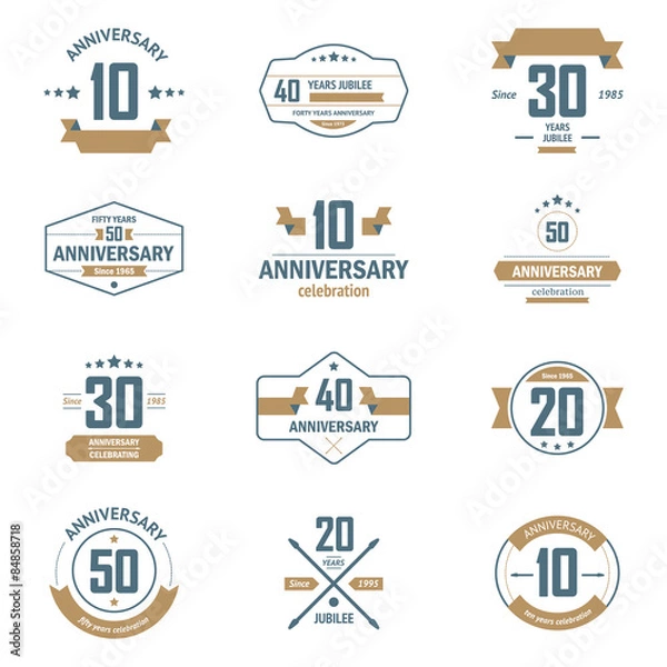 Obraz Vector set of anniversary signs, symbols. 10, 20, 30, 40, 50 years jubilee design elements collection.