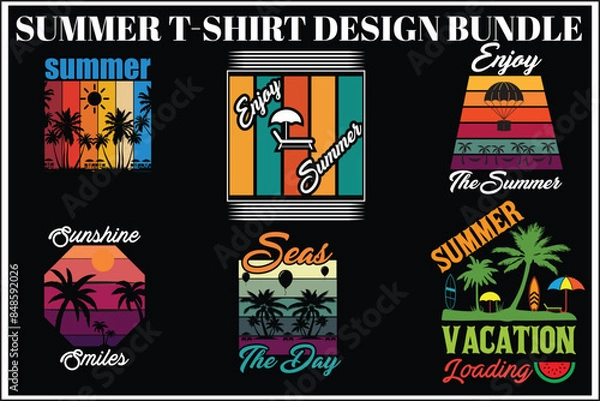 Fototapeta Summer T-shirt Design Bundle. Summer Beautiful T-shirt Design.