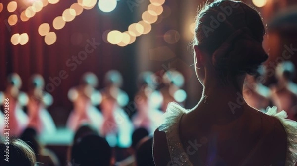 Fototapeta The quiet hum of the defocused audience adds to the ambiance of the graceful ballet performance.