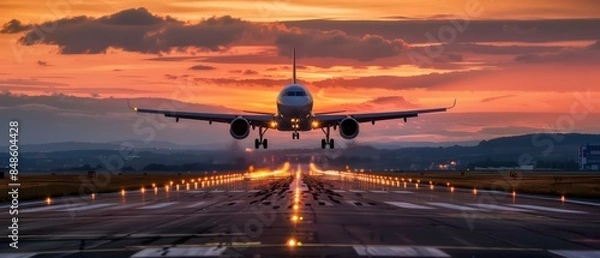 Fototapeta jet aircraft taking off from the runway, capturing the essence of flight and air transportation
