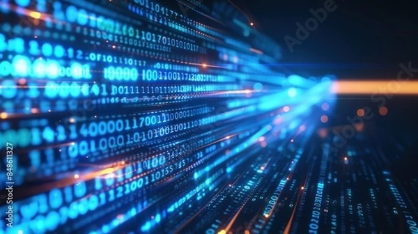 Fototapeta Digital data flow, data transfer speed. Future digital concept, coding