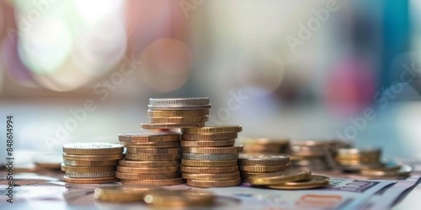 Fototapeta Captivating photo depicting effective cash flow management with neatly stacked coins