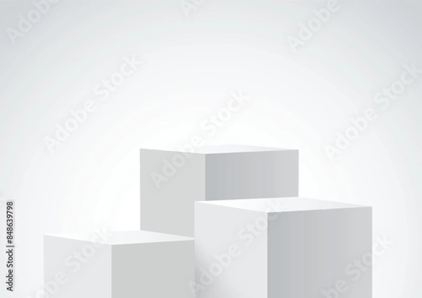 Fototapeta Three blank square podiums stand to show products on white background, Vector illustration.