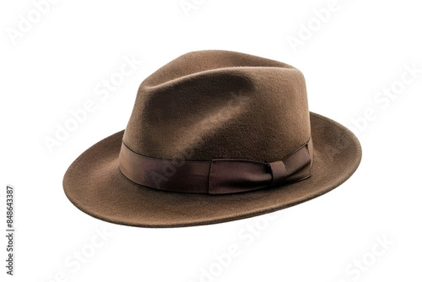 Fototapeta Brown Fedora Hat with Black Ribbon isolated on white background