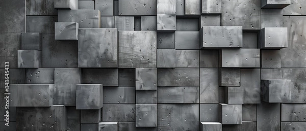 Fototapeta 3D Tiles arranged to create a Concrete wall. Rectangular, Polished Background formed from Futuristic blocks