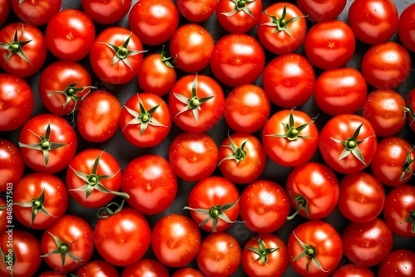 Fototapeta Bunch of fresh red tomatoes from top angle representing a background