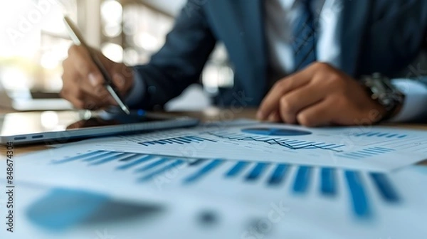 Fototapeta Detailed View of a Professional Risk Management Document Under Review