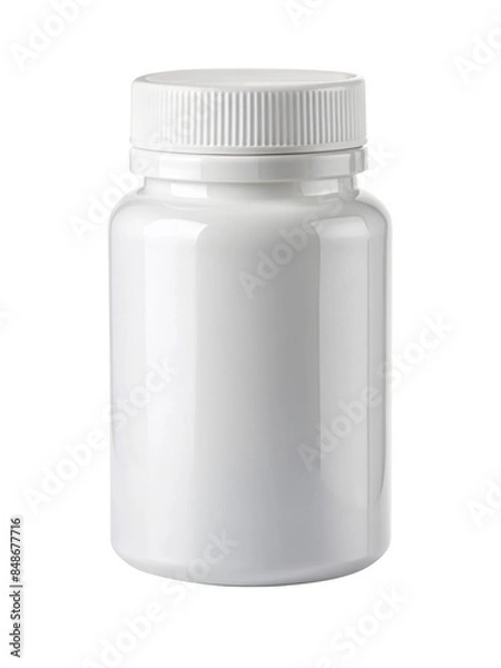Fototapeta White plastic pill bottle with a screw-on cap. Suitable for storing vitamins, supplements, or medications. Isolated on transparent background, png.