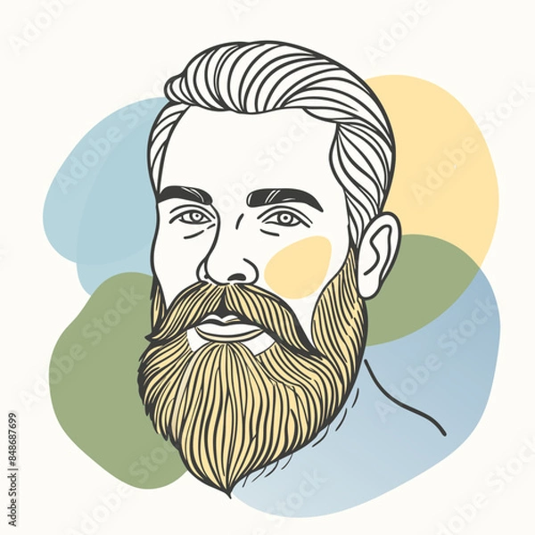Fototapeta Handsome face man beard man emblem icon. bearded men face. Haircuts, beards, mustaches  vector illustration
