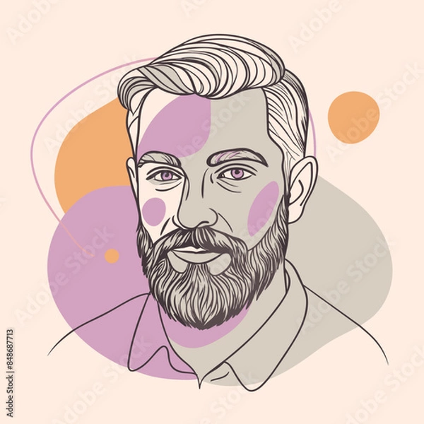 Fototapeta Handsome face man beard man emblem icon. bearded men face. Haircuts, beards, mustaches  vector illustration
