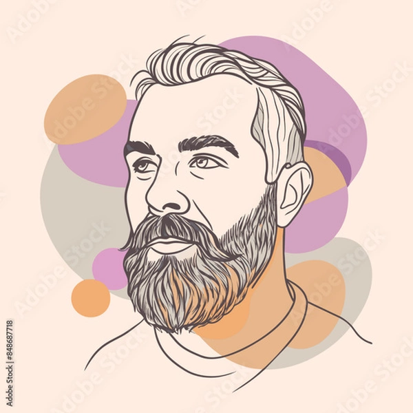 Fototapeta Handsome face man beard man emblem icon. bearded men face. Haircuts, beards, mustaches  vector illustration
