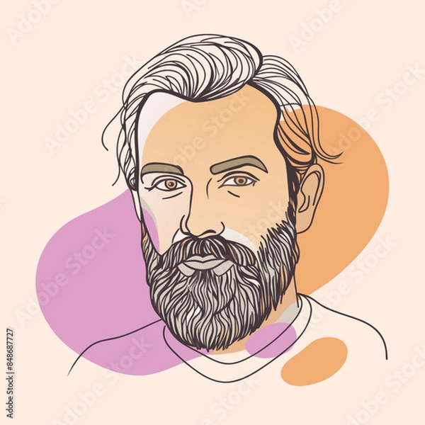 Fototapeta Handsome face man beard man emblem icon. bearded men face. Haircuts, beards, mustaches  vector illustration
