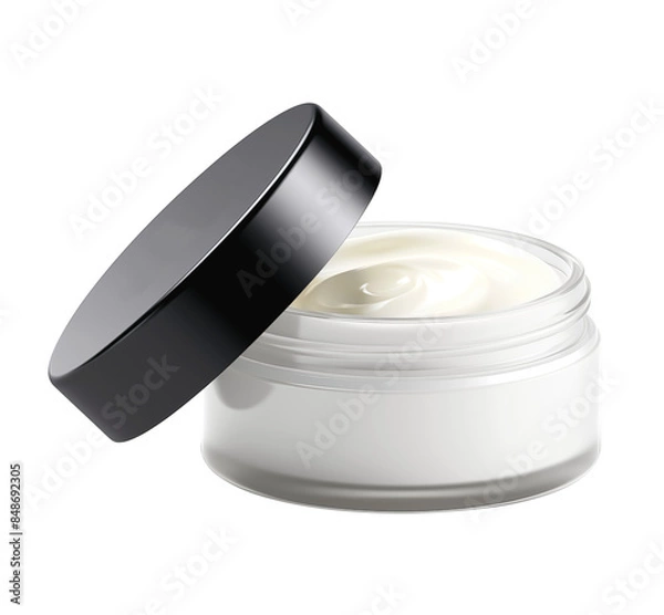 Obraz Cosmetic cream in open pot, isolated on transparent or white background, png.