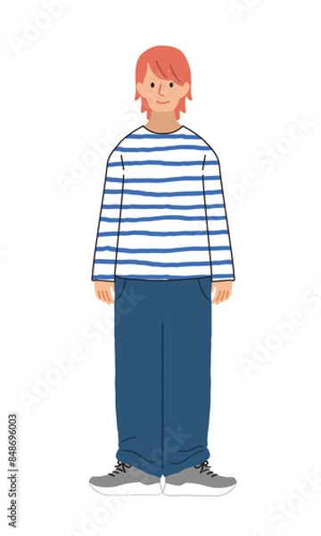 Obraz 青い服の男の子の全身イラスト