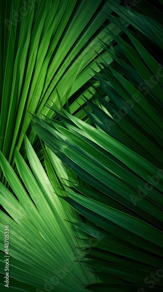Fototapeta Close up of green leaves of palm tree