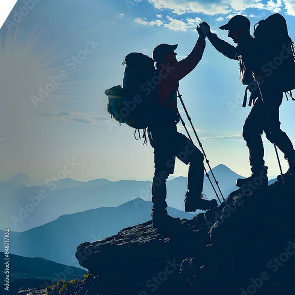 Fototapeta Unyielding Ascent: A Team's Journey to the Summit