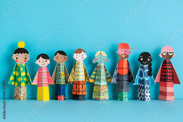 Obraz Colorful Paper Dolls Representing Diverse Cultures