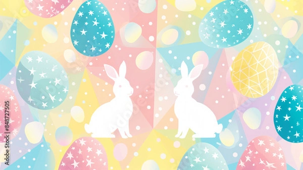 Fototapeta Clip art of an Easter egg and a rabbit in pastel colors..