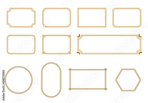 Fototapeta Vintage frame, gold border, thin square elements. Decorative ornament, vector illustration