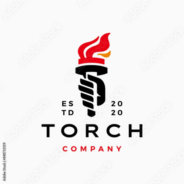 Fototapeta hand holds torch fire flame logo vector icon illustration