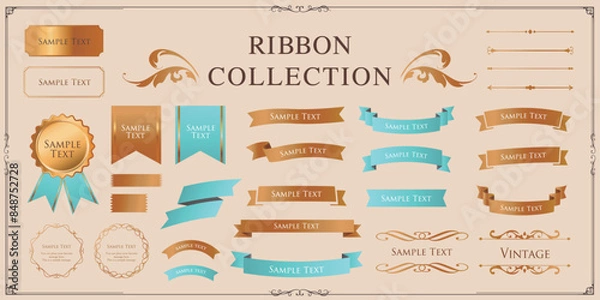 Fototapeta Ribbon decoration design set and antique borders and frames design
