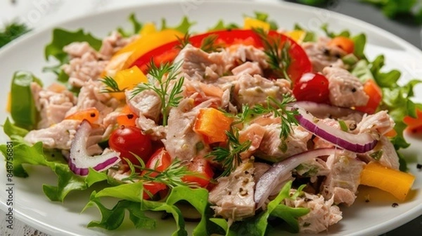 Fototapeta Vegetables mixed with tuna salad