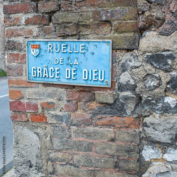 Fototapeta Road Sign from a small commune in Normandy, France